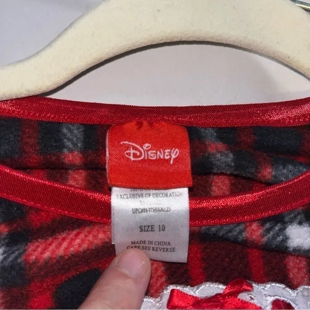 Girls Mickey Mouse Disney Red plaid Christmas flannel night gown lace ruffle 10 - Picture 8 of 9
